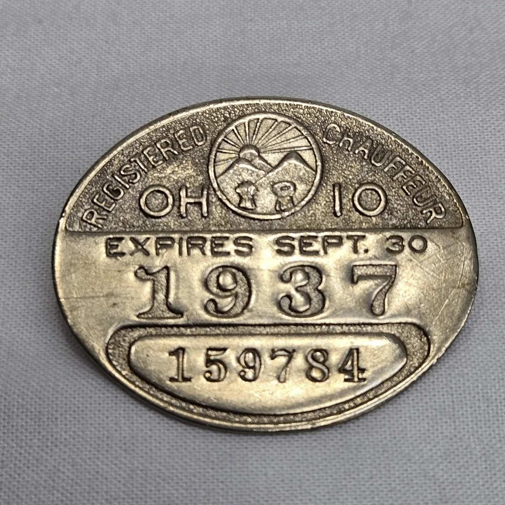 Vintage 1937 Registered Chauffer Ohio Employee Transportation Badge Pin USA